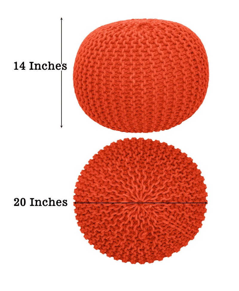 Cotton Craft Pouf دائري من قطن كرافت - حبل قطن محبوك يدويًا - عثماني - مسند قدم - Pouf أرضي - مقعد مميز - أثاث كيس فول - غرفة المعيشة - غرفة الأطفال - حضانة - ديكور سكني - 20x14 - برتقالي - Image 4